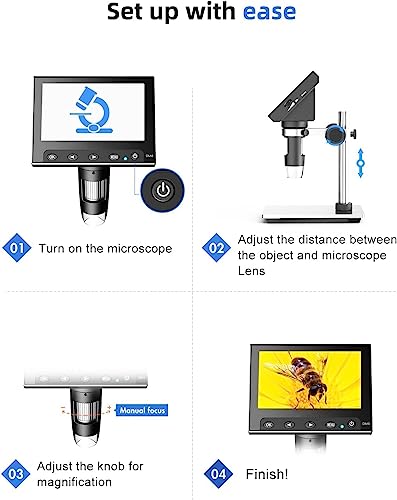 Image of Etzin DM4 Digital Microscope 50-1000X, 4.3'' LCD Microscope with Metal Stand for Kids|Adults|Students Coin /PCB /Plants Observe, Supports Windows-EPL-1015IM.
