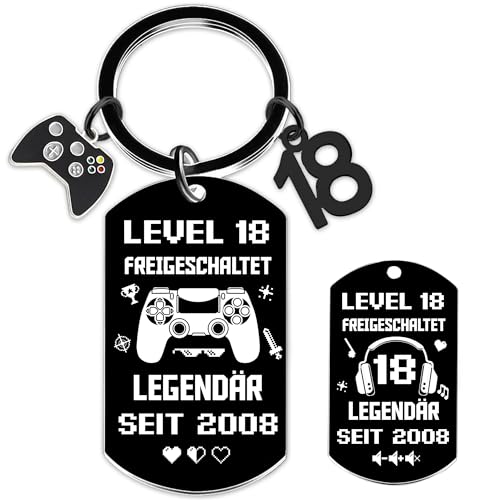 Geschenk 18. Geburtstag Junge Mädchen Schlüsselanhänger - 18 Gamer 2026 Coole Geburtstagsgeschenk, Lustige Edelstahl Geschenk für 18 Jahre Sohn Tochter Bruder Freunde