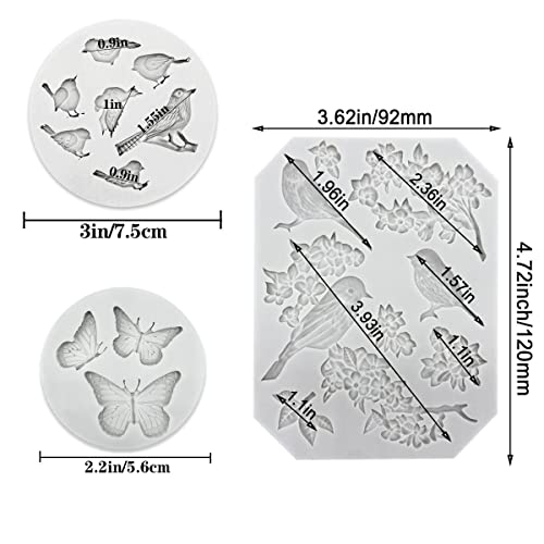 5 Pack Nature Theme Fondant Molds Butterfly Rose Flower Stems Birds Blossoms Silicone Mold Chocolate Cake Mold Kitchen Baking Mold For Cake Decoration Chocolate Soap Crafting #TOP1