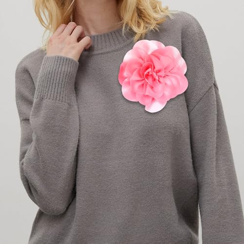 Image of 2Pack 6inch Extra Large Satin Brooches Lapel Pins Dainty Elegant Fabric Camellia Rose Flower Brooch Pin for Women Wedding Part Dance Clothes Accessories Jewelry