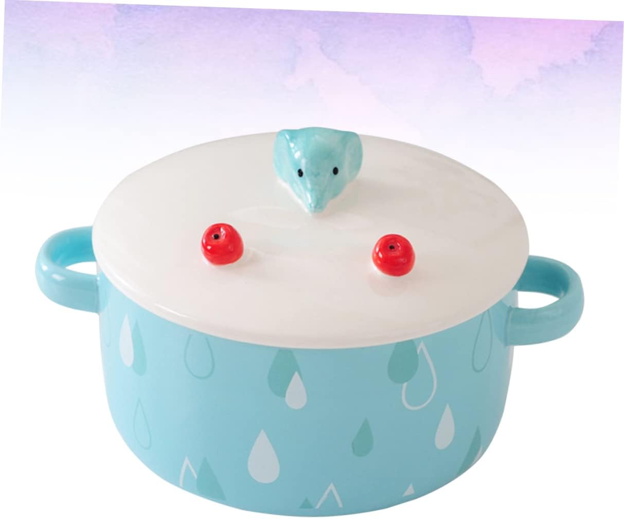 Cartoon Noodle Bowl with Lid Binaural Ceramic Design Cute Elephant Phone Holder Style Blue Portable and Safe for Home Office and School Use