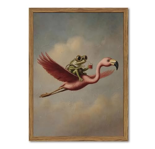 Whimsical Frog and Flamingo Wall Art Funny Frog on Flamingo