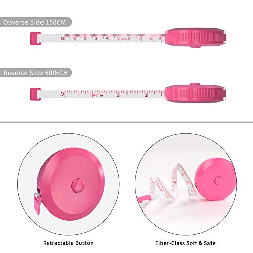 Image of DiCUNO 60-Inch 1.5 Meter Soft Retractable Measuring Tape, Pocket,Body Tailor Sewing Craft Cloth Tape Measure (8 Colors Package)