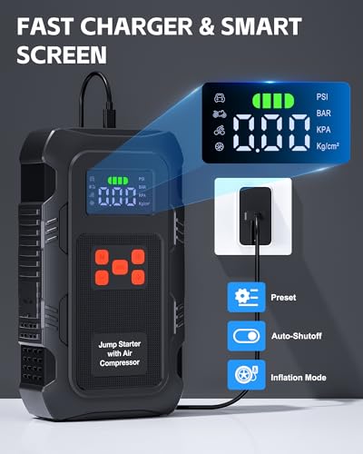 Image of 5000A Jump Starter with Air Compressor, Portable Car Battery Jump Starter with 150 PSI Tire Inflator for Up to 10.0L Gas and 8.0L Diesel Engines, 12V Jump Box Battery Charger Booster(Orange)