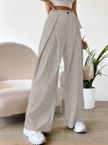 Image of Leriya Fashion Women's High Waist Wide Leg Pants |Casual Drawstring Loose Fit Lounge Trousers with Pockets| Comfortable Fashion Pants for Women