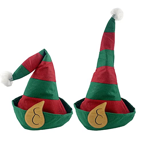 Elfo de Natal gorro de natal adulto para disfarces natalícios, gorro pai Natal verde e vermelho para o Natal, gorro de elfo para disfarces de festa, 2 unidades