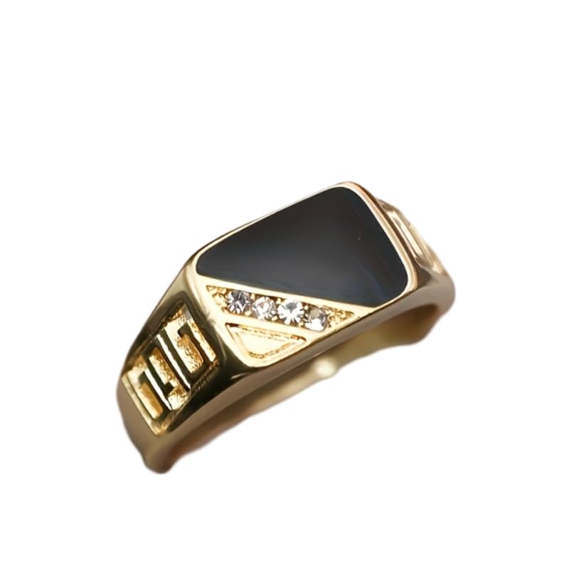 bling queen Men's Gold Plated Square Ring Black Enamel with Rhinestone Accent-picture-23
