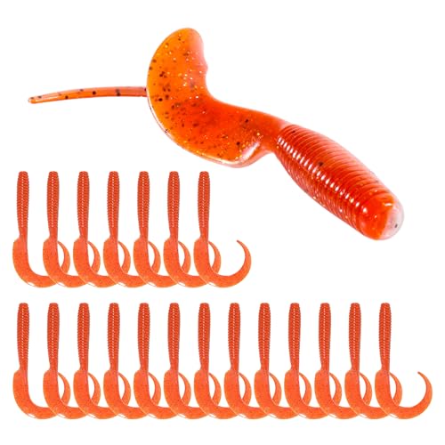Probite Curly Style Tail Worms Fishing Lures – Realistic Wavy Tail Soft Bait Grub Swimbaits for Saltwater & Freshwater – Perfect for Bass, Trout, Crappie & More (6inch, 20pcs, New Penny Color)
