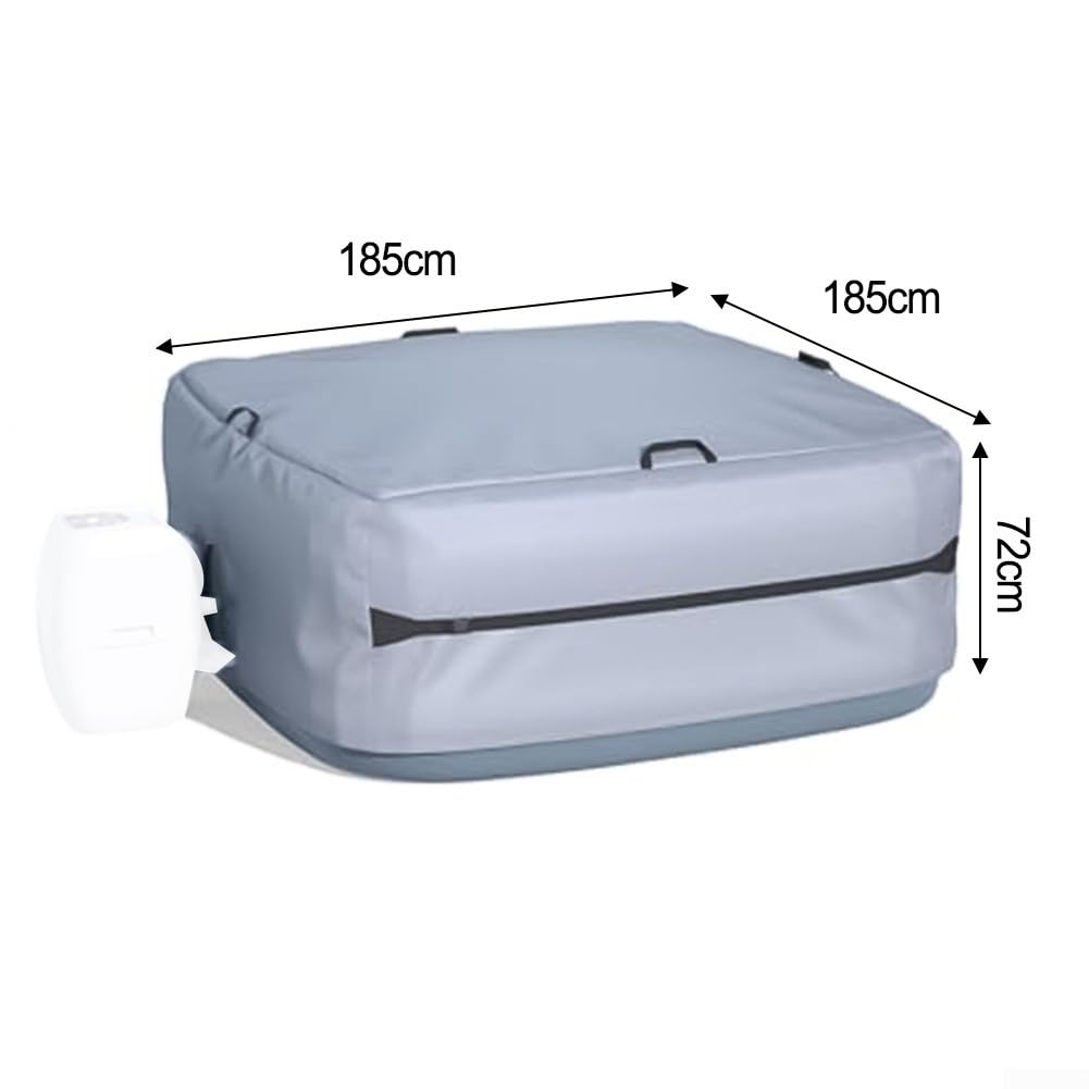 Housse d'isolation de baignoire conçue pour les jacuzzis carrés de 180 cm, avec couche d'isolation en film d'aluminium, quatre boucles, deux cordons de serrage et un matériau Oxford