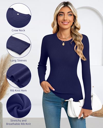 Image of Ficerd 3 Pack Women's Sweaters Crewneck Long Sleeve Ribbed Knit Sweater Slim Fit Pullover Tops Basic Sweater