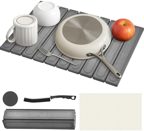 Stone Drying Mat for Kitchen Counter, Fast Dry Dish Drying Mats,Quick Dry Absorbent Collapsible Diatomaceous Earth Bath Mats, Large Stone Bath Mat for Kitchen Dishes Bottles Cups Bathroom