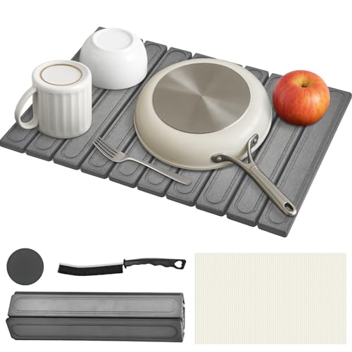 Stone Drying Mat for Kitchen Counter, Fast Dry Dish Drying Mats,Quick Dry Absorbent Collapsible Diatomaceous Earth Bath Mats, Large Stone Bath Mat for Kitchen Dishes Bottles Cups Bathroom