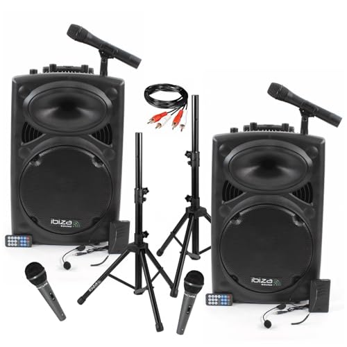 Ibiza - Pack Sono 2 Enceintes Portables USB Bluetooth PORT12VHF-BT 700W 6 Micros - Paire Supports Enceintes SS01B-MINI