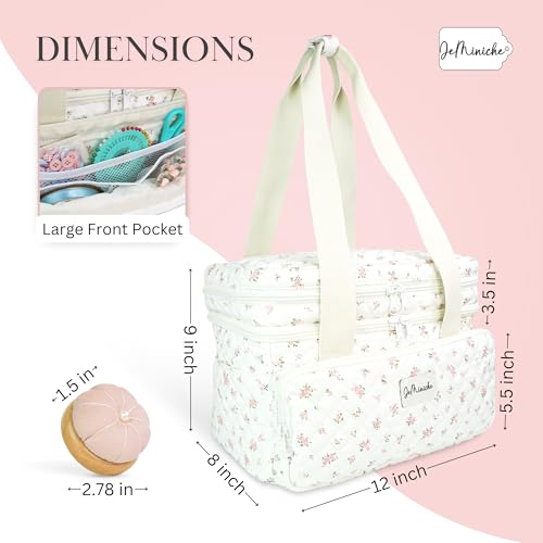 Image of Double Layer Sewing and Craft Supply Organizer w /Customizable Dividers & Removable Pouches - Sewing and Craft Bag w /Pockets & Organizational Compartments -Including Pin Cushion