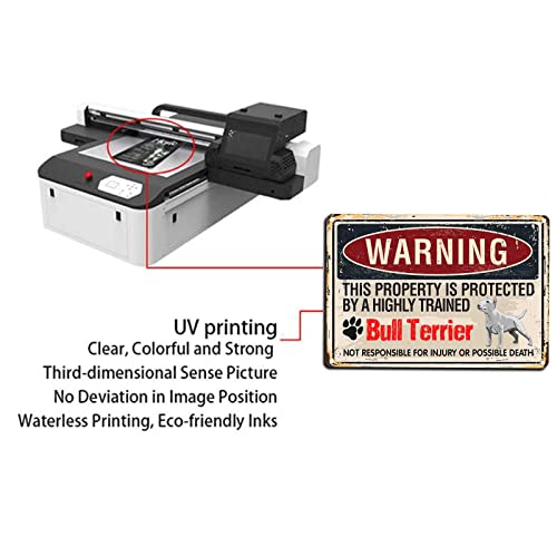 Loujin Tin Sign Warnings Bull Terrier Sign For Bull Terrier Owner's Property Protected By Bull Terrier Vintage Metal Tin Sign Wall Decor Home Bar Shop Cafe Vintage Sign 8X12Inch #TOP5