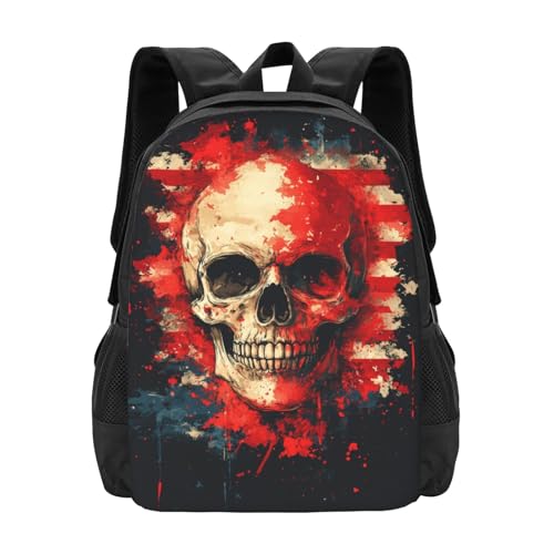 Image of Floral Skull Print Backpack For Men Women Lightweight Daypack For Daily Commutes Business Travel Hiking