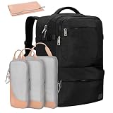 Hynes Eagle 44L Carry on Backpack Airline Approved Travel Backpack for Men Women Large Laptop Backpack 17 inch Nylon Backpack Weekender Bag Black with Compression Packing Cubes Set 4PCS Light Pink