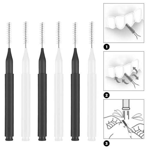 Image of 100 Pcs Interdental Brushes, Braces Flossers for Cleaner | Braces Brush Soft Dental Brushes Toothpicks Dental Floss Picks Dental for Braces Oral Cleaning(Black, White)