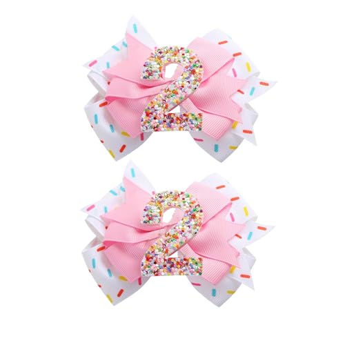 Birthday Hair Clips for Baby Girls - 2Pc Pink Sprinkle Bow Hair Clips for 2nd Birthday Glitter Ice Cream Baby Bow Party Decorations for Girls Toddlers...