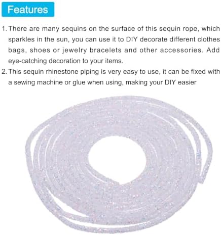 MECCANIXITY 5 Yard 6mm 0.24 inch Glitter Sequins Rope Sequins Rhinestone Tube Cord for DIY Wedding Dresses Costume Clothing Shoes Jewelry Accessory White - 3