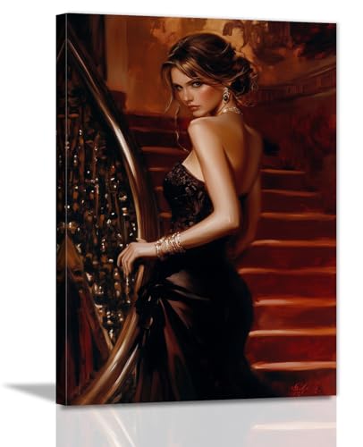GLOKAKA Elegant Woman Canvas Wall Art Beautiful Lady Portrait Picture