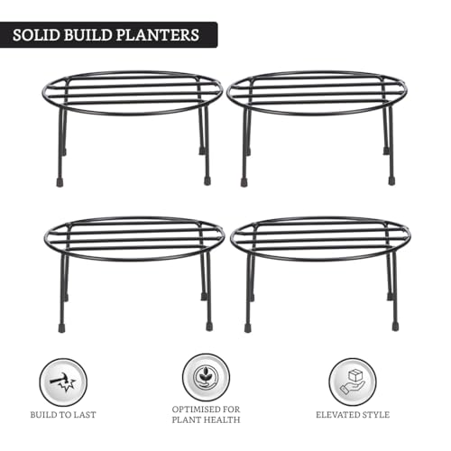 Image of Amazon Brand - Solimo Metal Flower Pot Stand (Black, Set of 4, Round) | Gamla Stand for Home | Plant Stand for Balcony | Premium Flower Pot Stand | Plant Stand for Living Room ( SHBLJPLITS8.04 )