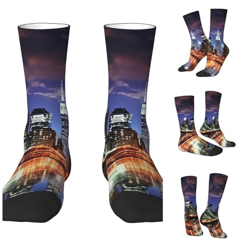 LZQPOEAS New York Night Athletic Socks Unisex Cushioned Crew Socks Hiking Running Calf Sock Soft Above Ankle Sock