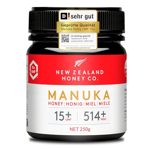 New Zealand Honey Co. Manuka Honig MGO 514+ / UMF 15+ | Aktiv und Roh - Hergestellt in Neuseeland - Zertifiziertem Methylglyoxal Gehalt - 250g - Manuka Honig 550 - Raw Honey - Rohhonig