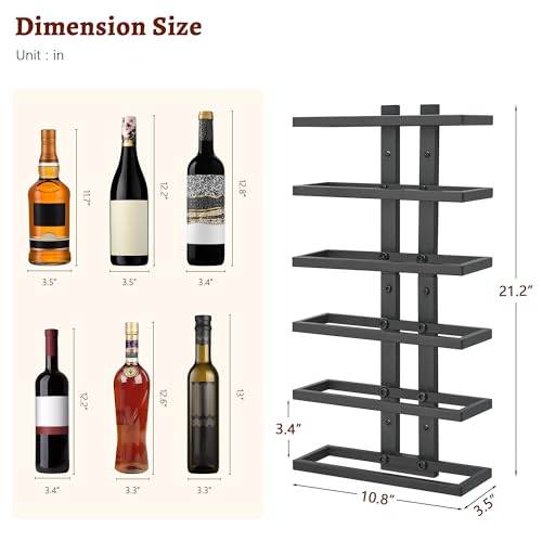 FAVOOSTY Wine Rack Wall Mounted, 6 Tier Metal Wine Display Rack, Wine Rack Storage Holder Display Rack for Kitchen, Dining Room, Bar, Wine Cellar, Black - Image 2
