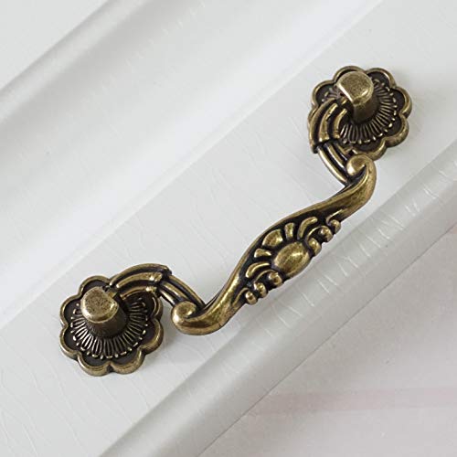 Lbfeel 3" 3.75" Antique Bronze Sun Flower Cabinet Handle Vintage Furniture Drop Bail 76 96Mm (3" Holes Center To Center) #TOP1