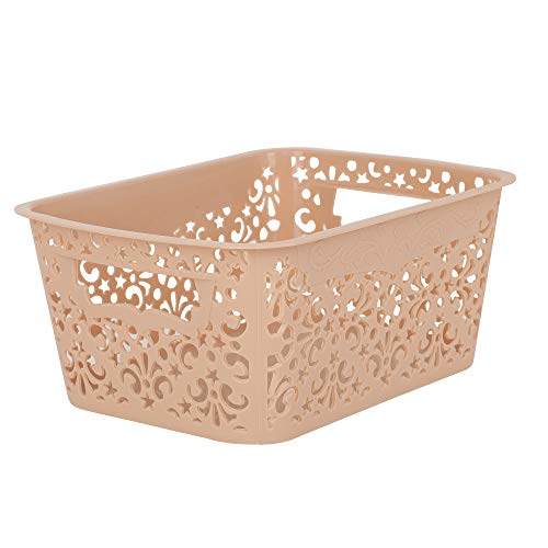 Image of Cutting Edge Essentials Plastic Storage Baskets /Shelf /Turkish Rack without Lid - Set of 2 for Fruit Vegetable Bathroom Stationary Home Basket with Handle (Beige, Small)