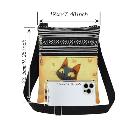 Funny Cats Print Crossbody Bag Adjustable Unisex Shoulder Bag with Zipper Birthday Gift for Cat Lovers Outdoor Travel Adults Messenger Bags2