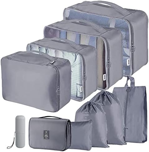Packing Cubes for Suitcase, Toifucos 10pcs/set Travel Packing Cubes Travel Luggage Packing Organizers Waterproof Travel Compression Suitcase Bag Travel Essential Bag (Grey)