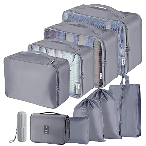 Image of Packing Cubes for Suitcase, Toifucos 10pcs /Set Travel Packing Cubes Travel Luggage Packing Organizers Waterproof Travel Compression Suitcase Bag Travel Essential Bag (Grey), S