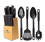 Ginsu Kiso 18-Piece Black Knife Set with Natural Block - Dishwasher Safe and Always Sharp