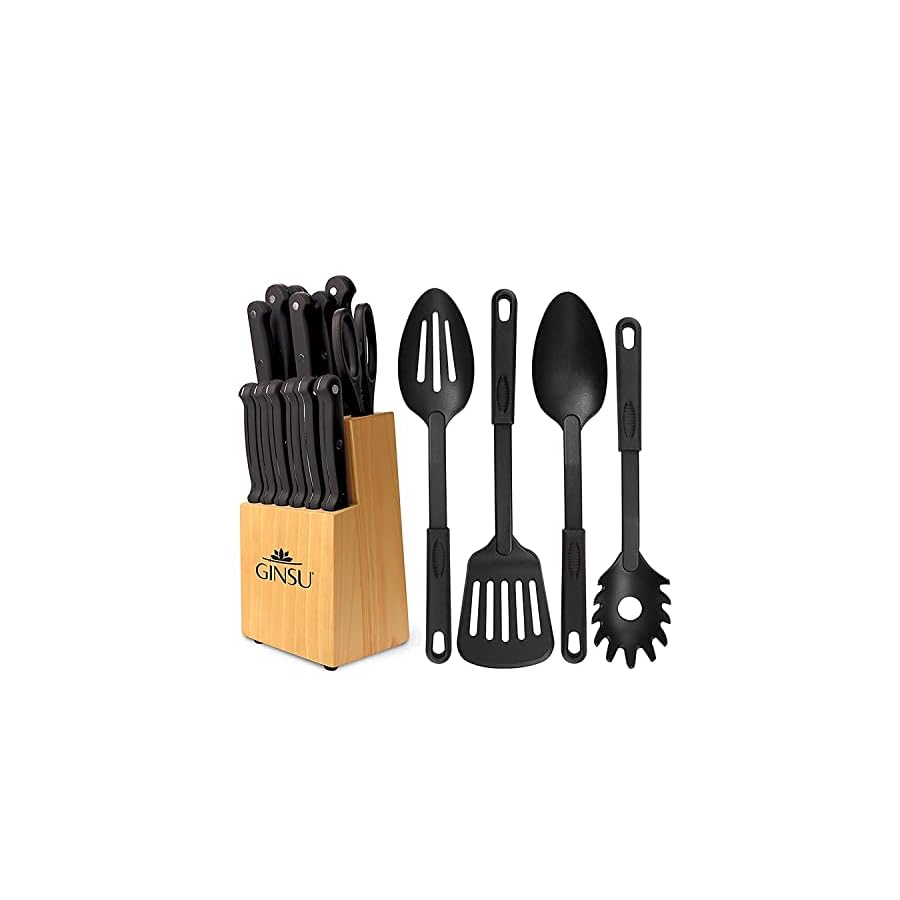 Ginsu-Kiso-18-Piece-Black-Knife-Set-with-Natural-Block-Dishwasher-Safe-and-Always-Sharp Ginsu Kiso 18-Piece Black Knife Set with Natural Block - Dishwasher Safe and Always Sharp