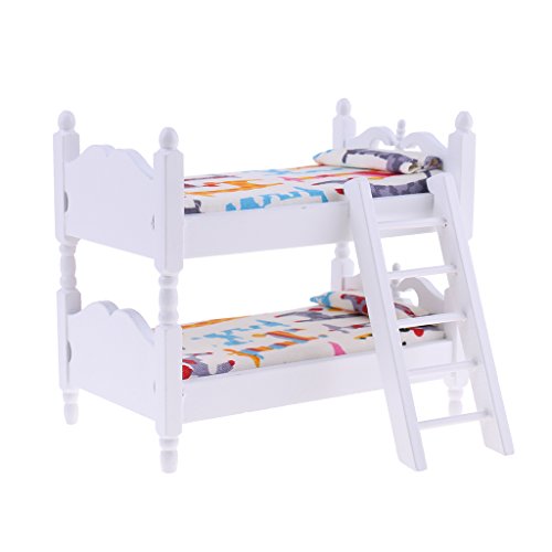 Baoblaze 1:12 Dolls House Miniature Bunk Bed Set with Giraffe Patterned Mattress