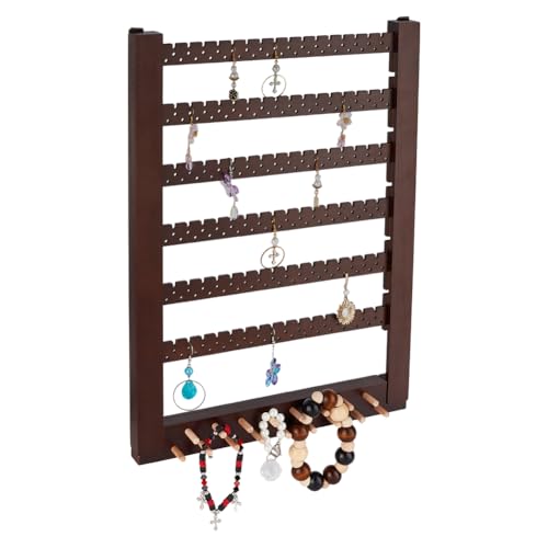PH PandaHall Wall-Mounted Wooden Jewellery Rack, Wood Hanging Earring Holder Organizer Earring Studs Display Rack for 155 Pairs Earrings Stud Earring Home Boutique Jewellery Storage, Coconut Brown