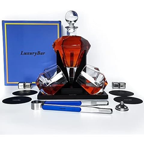 LuxuryBar Whiskey Decanter Set with Glasses &4IceCube,Tequila Bourbon Decanter Whiskey Gifts for Men,Liquor Decanter Whiskey Set,Vodka Crystal Decanters for Alcohol,Whisky Decanter & Glass Set Cover