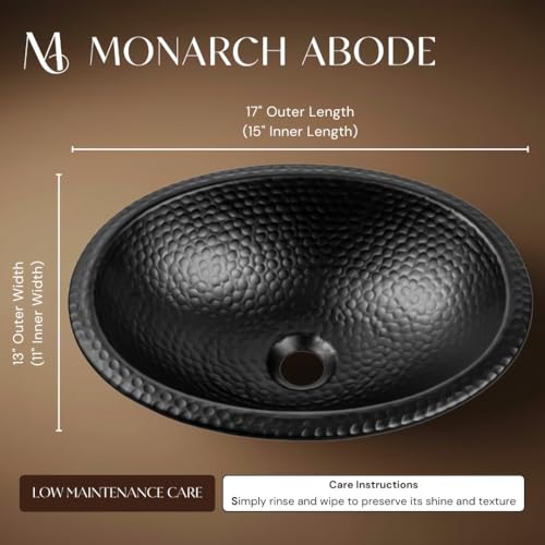 Monarch Abode 17-inch Hand Hammered Matte Black Oval Drop-in Bathroom Sink, Bathroom Sink Drop-in, Top Mount for Powder Room, Home Restroom or Guest Bath - Thumbnail 3