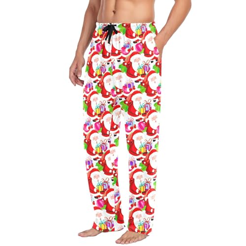 Christmas Santa Claus Men's Pajamas Pants Cotton Sleep Bottoms Pants Lounge Sleepwear - S4