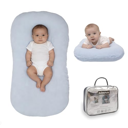 Image of Bubbyhuts Baby Lounger - Snuggle Cozy Me Infant Lounger for Newborn 0-12 Months, Muslin Cover,Portable Breathable & Soft Baby Nest Lounger for Home and Travel - Blue