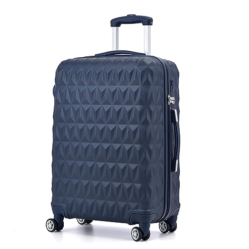 CMY Hard Shell Medium Suitcase Check-in Luggage – Lightweight 4-Wheel ABS 24" with Spinner Wheels – 3 Digit Combination Lock – Durable Travel Trolley Bag (Navy)
