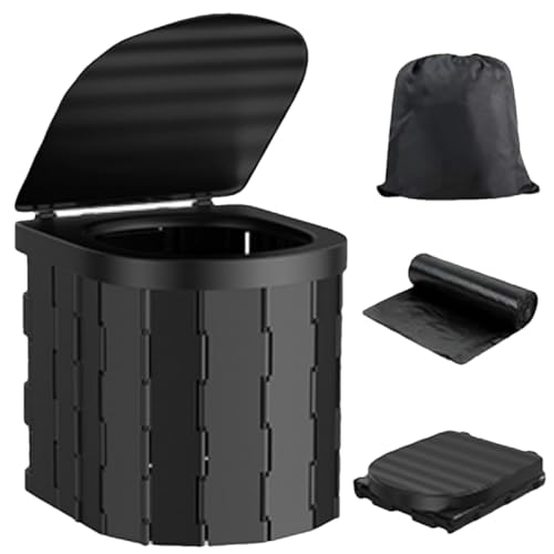 Inodoro plegable de camping – Inodoros portátiles para adultos – inodoro portátil plegable para camping con tapa | Mesita de noche para personas mayores con bolsa organizadora, par indispensable