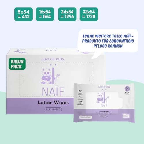 NaïF - Salviette Umidificate Senza Plastica, 432 Pezzi (8 X 54 Salviettine Umidificate), Per Babypo, Corpo E Viso, Ingredienti Naturali - 7