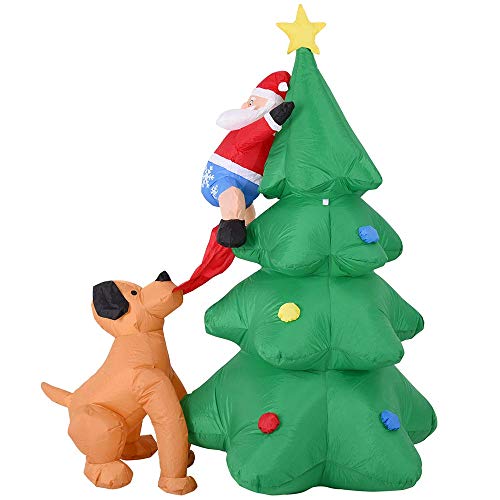 Bakaji Gonfiabile Albero con Babbo Natale e cane Luci a LED Altezza 180 cm Sistema Autogonfiabile Protezione IP44 Addobbo e Decorazione Natalizia da Esterno