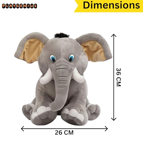 Image of Sitting Elephant Soft Toy - Grey | Super-Soft Plush Stuffed Animal for Girls Kids | Soft Stuff Toy for Kids | Ideal for Birthday Gift - 36 CM | Cute-Design & Washable