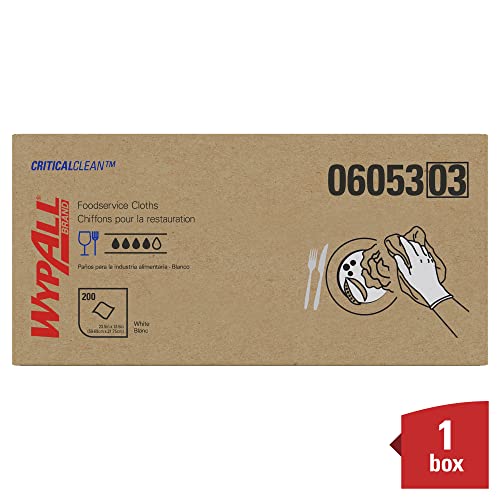 WypAll CriticalClean Cloths Heavy Duty Foodservice Wipes (06053), Quarterfold Towels, White (1 Box of 200 Sheets, 200 Sheet Total)
