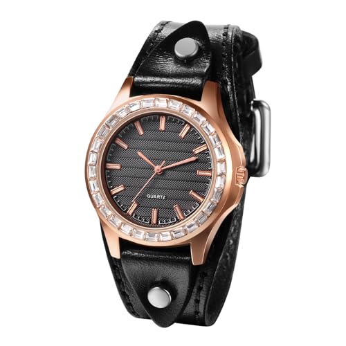 Montre-bracelet vintage pour femme en cuir véritable et mouvement quartz précis