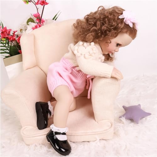 YIHANGG Reborn Kleinkind Puppe Realistisch Mädchen 55cm Ganzkörper Silikon Reborn Baby Puppe Tragen Sie Beige Strickwaren 22Zoll Prinzessin Weihnachten Geburtstag Geschenke – Bild 4